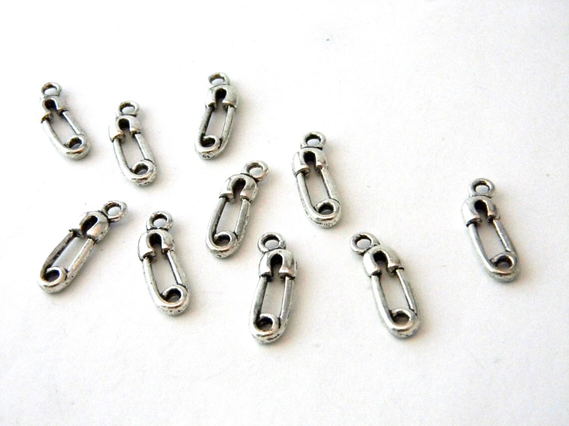Safety Pin Charms Set of 10 Silver Color 19x6mm Double Sided Etsy