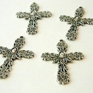 Fancy Cross Charms Set of 4 Silver Color 43x28mm