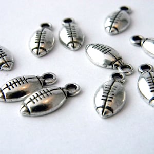 Football Charms Set of 10 Silver Color 15x7mm