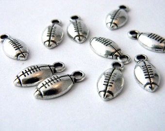 Football Charms Set of 10 Silver Color 15x7mm