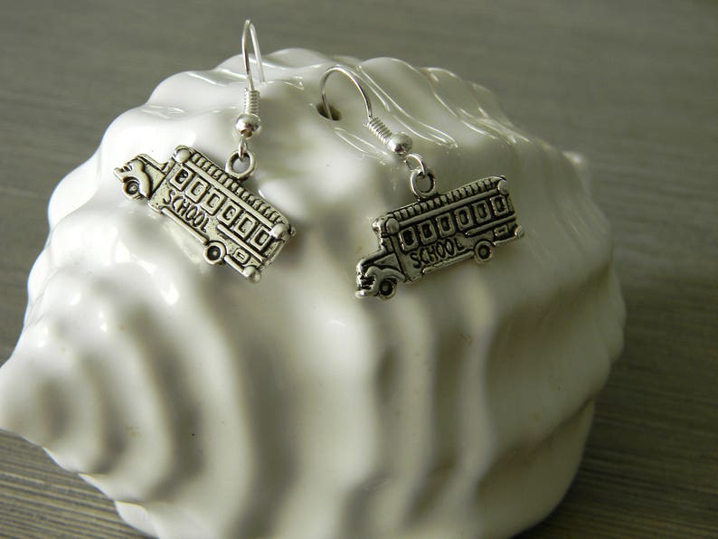 School Bus Earrings Silver Color Dangle Earrings image 7