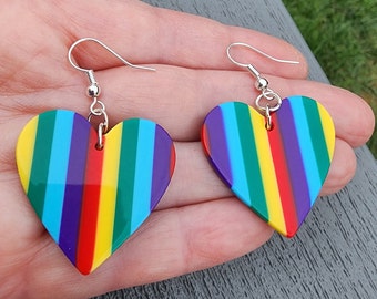 Large Rainbow Heart Earrings Dangle Earrings Acrylic Earrings