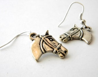 Sterling Silver Lightweight Silhouette Horse Head Drop Earrings