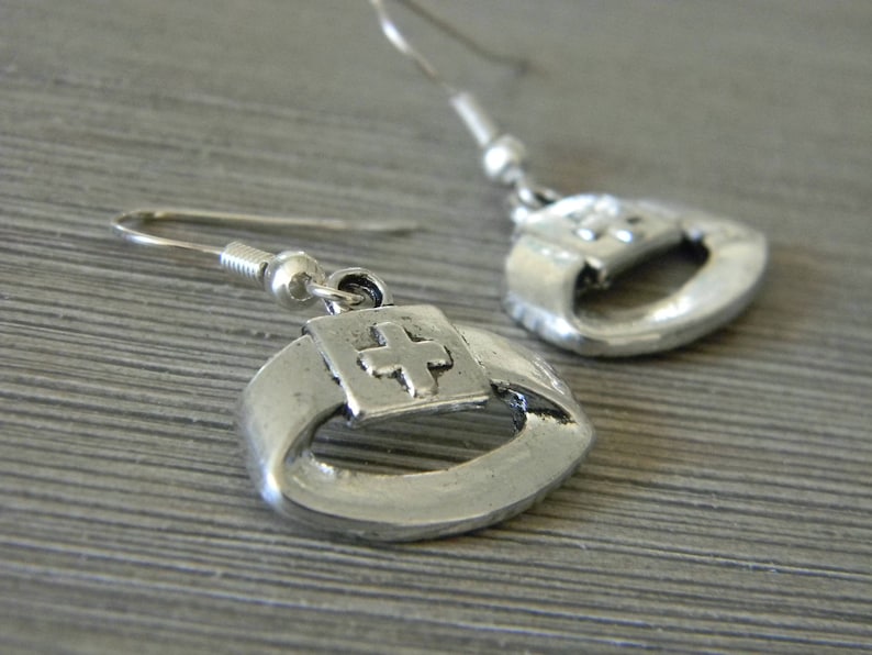 Nurse Hat Earrings Dangle Earrings Nurse Cap Earrings Silver Color Medical Earrings