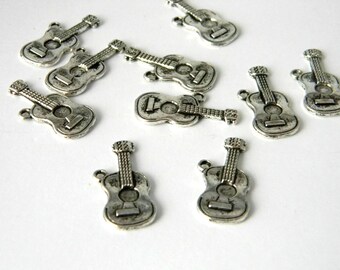 Acoustic Guitar Charms Set of 10 Silver Color 12x25mm