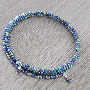 Rainbow Titanium Crystal Glass Bracelet Memory Wire Bracelet Small Rondelle Beads
