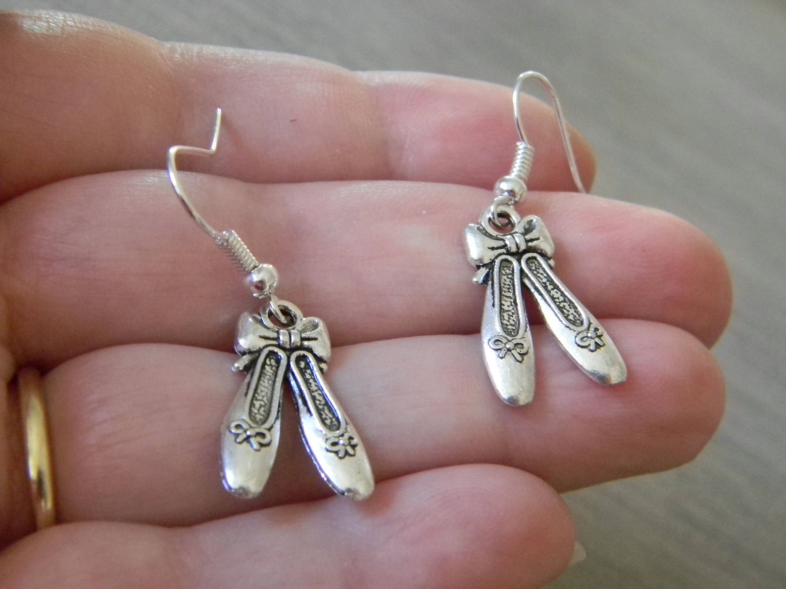 ballet shoe earrings silver color dangle earrings ballet earrings dancer earrings