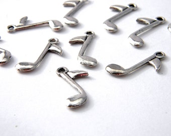 Music Note Charms Set of 10 Silver Color Double Sided 24x8mm