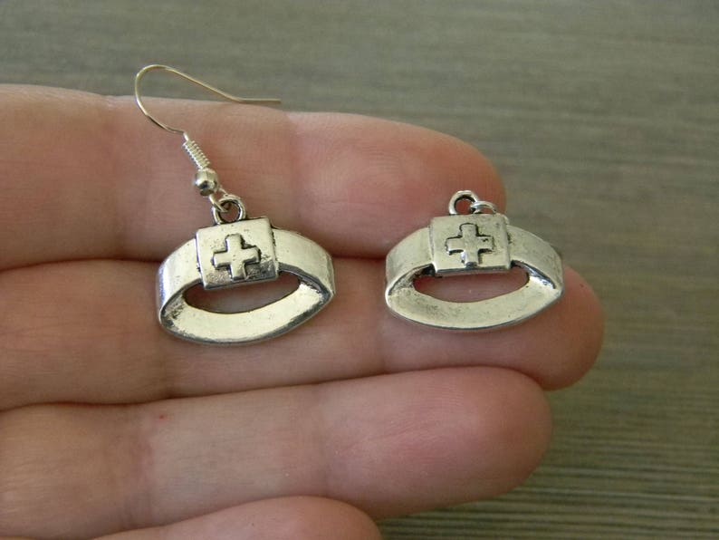 Nurse Hat Earrings Dangle Earrings Nurse Cap Earrings Silver Color Medical Earrings