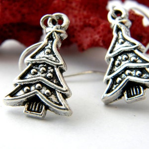 Christmas Tree Earrings Silver Color Dangle Holiday Earrings