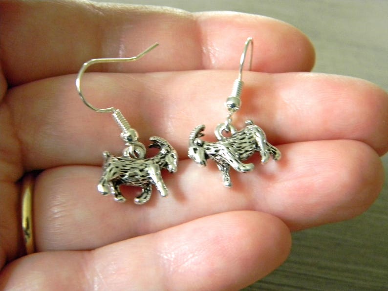 Goat Earrings Silver Color Dangle Earrings Animal Earrings Three Dimensional