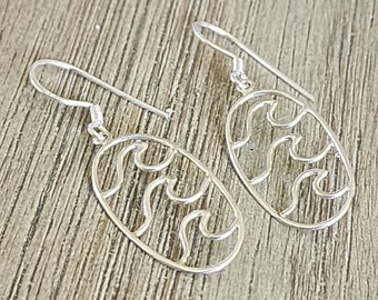 Sterling Silver Wave Earrings Oval Earrings