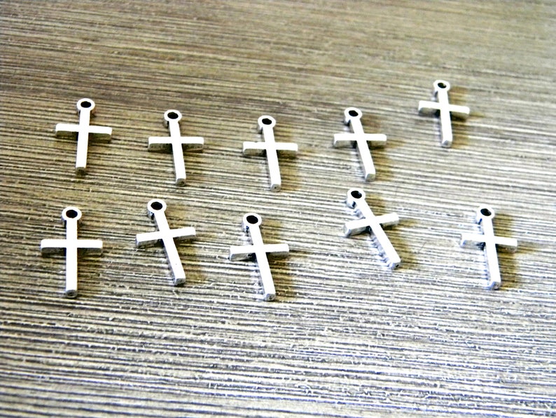 Simple Cross Charms Set of 10 Silver Color 18x10mm Double Sided image 7