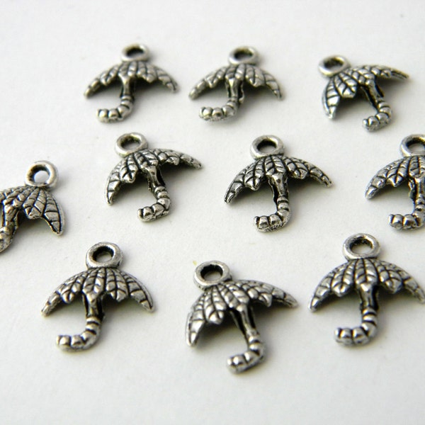 Small Umbrella Charms Set of 10 Silver Color 13x11mm