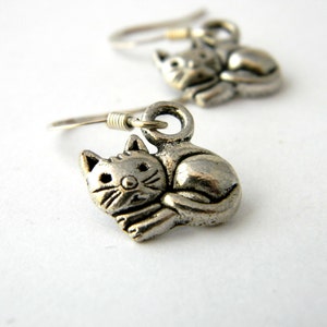 Silver Cat Earrings Dangle Earrings
