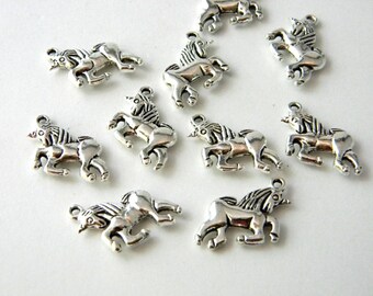 Unicorn Charms Set of 10 Silver Color 17x22mm