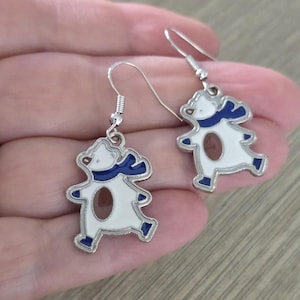 Polar Bear Earrings, Silver Color Dangle Earrings, Bear Earrings, Christmas Earrings, Enamel Earrings