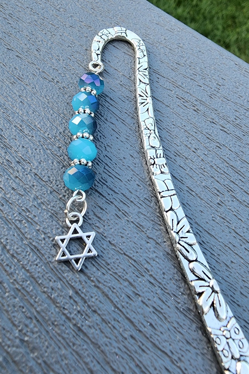 Star of David Flower Bookmark With Blue Glass Beads Shepherd Hook ...