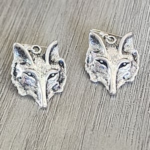 Silver Wolf Face Earrings Silver Color Dangle Earrings