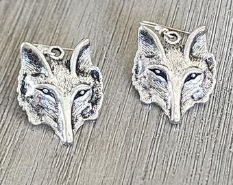 Silver Wolf Face Earrings Silver Color Dangle Earrings