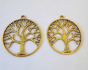 Tree of Life Pendants Set of 2 Gold Color Pendant 37x33mm