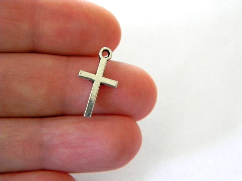 Simple Cross Charms Set of 10 Silver Color 18x10mm Double Sided image 1