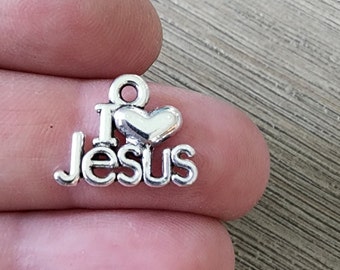 I Love Jesus Charms Set of 10 Silver Color 16x13mm