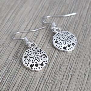 Silver Color Sand Dollar Earrings Dangle Beach Earrings