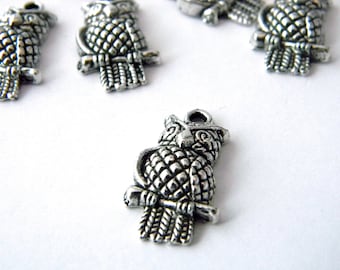 Owl Charms Set of 10 Silver Color 22x12mm