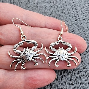 Silver Crab Earrings Dangle Earrings Silver Color