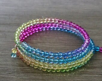Rainbow Color Glass Bracelet Memory Wire Bracelet