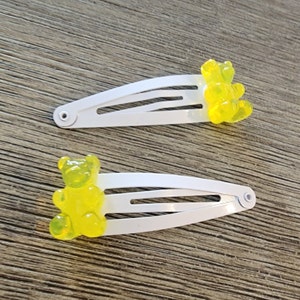Yellow Gummy Bear Hair Clips Set of Two White Hair Clips Metal Snap Barrette 50mm