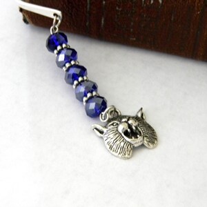 Wildcat Bookmark with Cobalt Blue Glass Beads Shepherd Hook Steel Bookmark Silver Color image 5