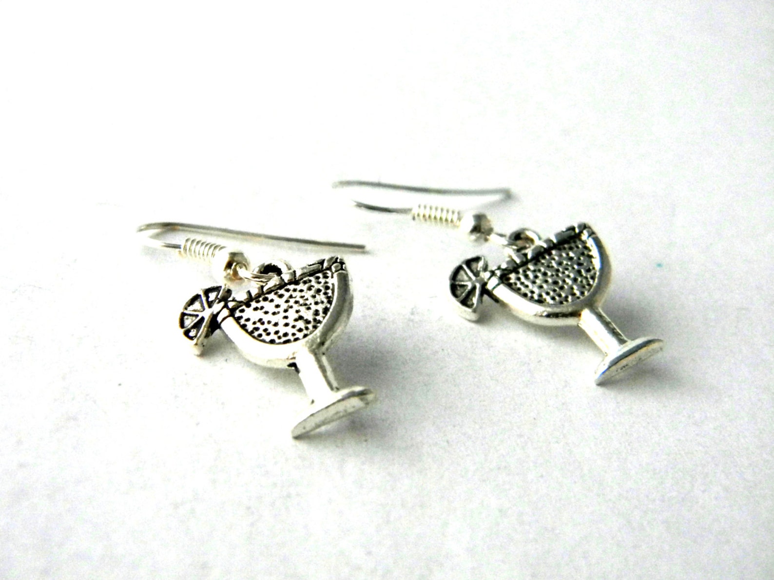 Martini Glass Earrings Silver Colored Dangle Earrings Etsy