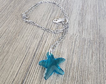 Blue Crystal Starfish Chain Necklace Lobster Clasp 18 Inch