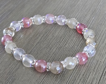 Plated Pink Quartz Stone Bracelet Stretch Bracelet