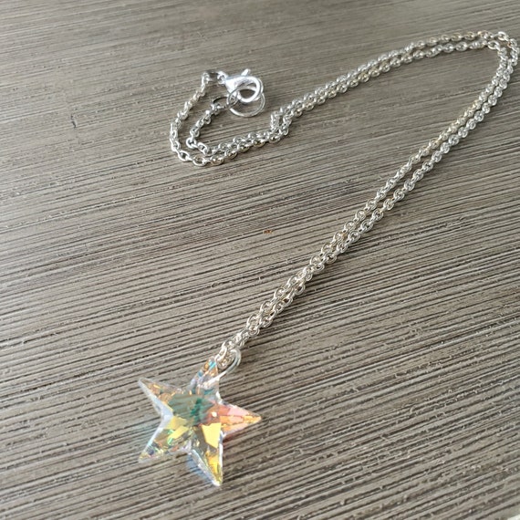 Clear Glass Crystal Star Necklace 18 