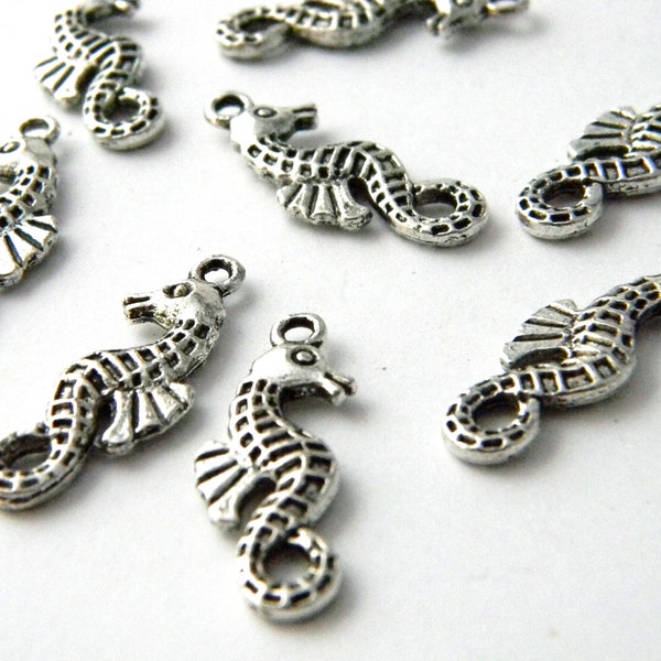 Seahorse Charms Set of 10 Silver Color 26x10mm