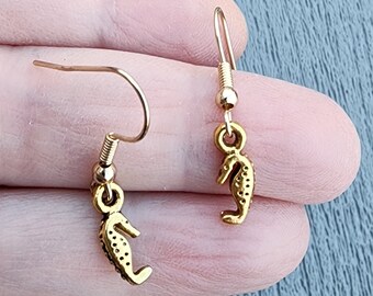 Small Seahorse Earrings Gold Color Dangle Earrings