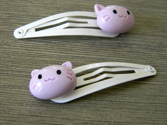 cat hair c lip Purple Clips, Set of Two White Hair Clips, Metal Snap Barrette 50mm A new kind of cat hair Dreaming Cat Hair Clip |