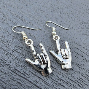 ASL Earrings Silver Color Earrings Dangle Earrings I Love You American Sign Language