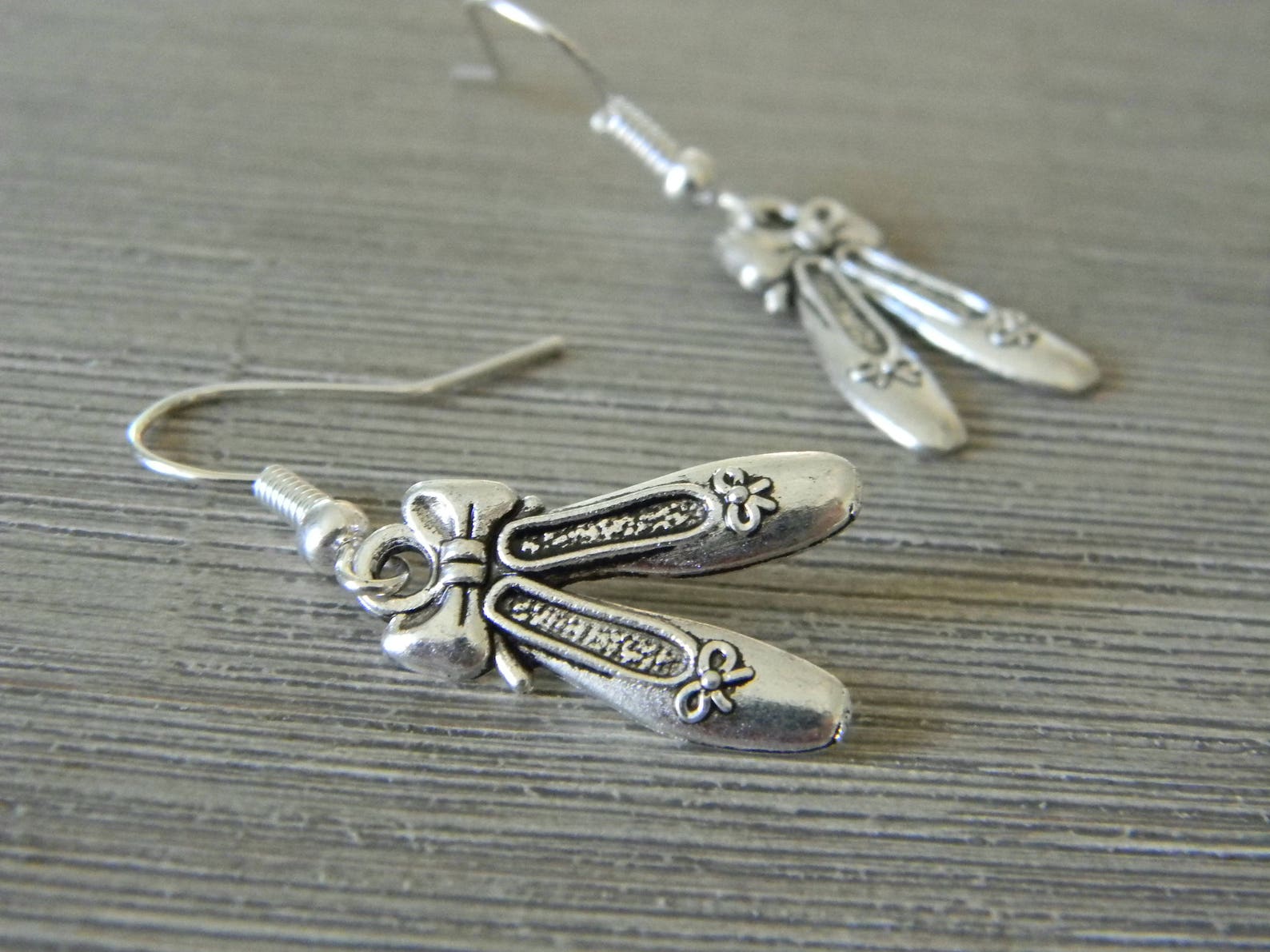 ballet shoe earrings silver color dangle earrings ballet earrings dancer earrings
