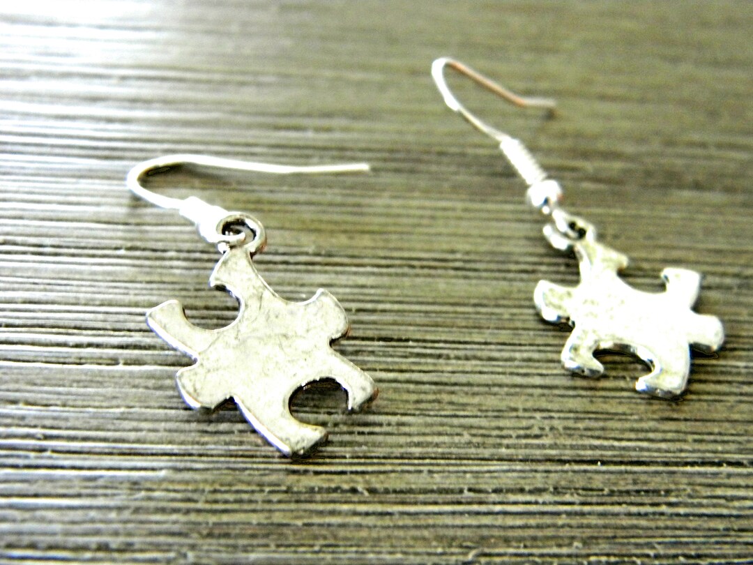 Puzzle Piece Earrings Silver Color Dangle Earrings Etsy UK