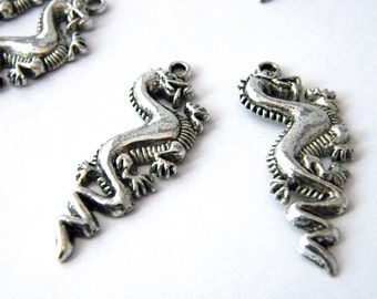 Dragon Charms Set of 10 Silver Color 36x14mm