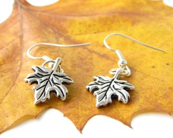 Maple Leaf Earrings Silver Color Dangle Earrings