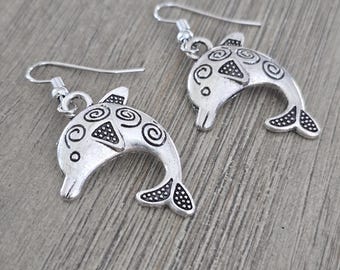 Dolphin Earrings Silver Color Dangle Earrings