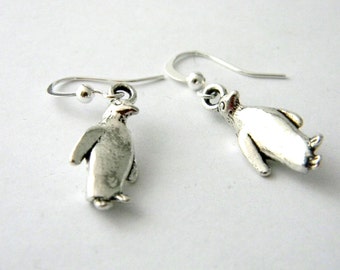 Penguin Earrings Silver Color Dangle Earrings 3D Three Dimensional Earrings