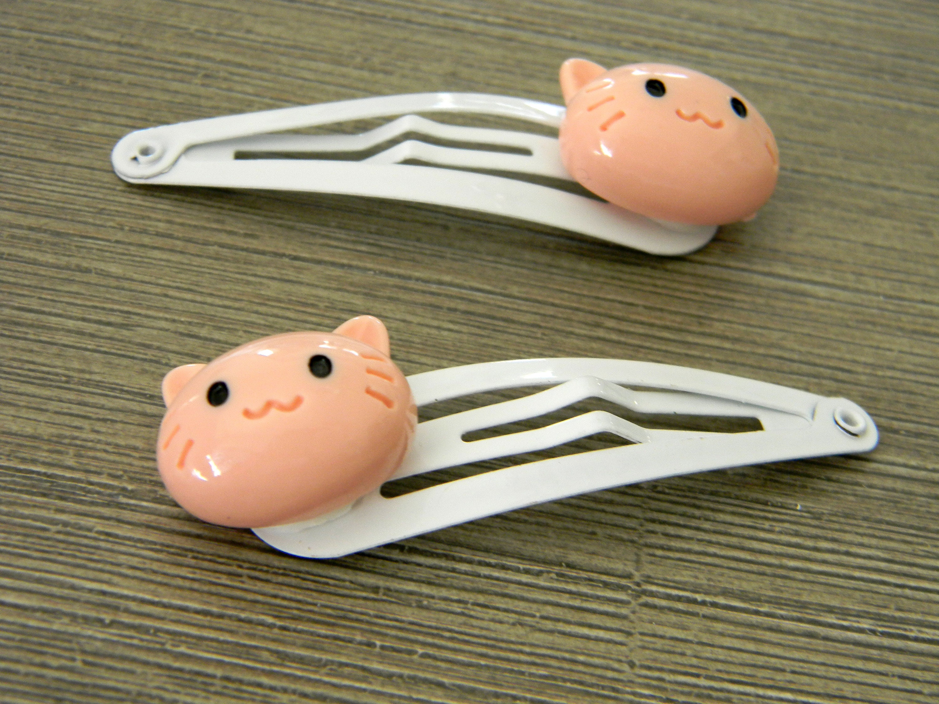 Peach Cat Hair Clips Set of Two White Hair Clips Metal Snap Etsy