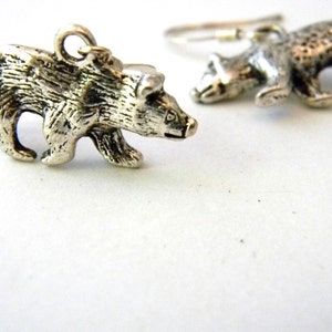 Bear Earrings Silver Color Three Dimensional Dangle Earrings