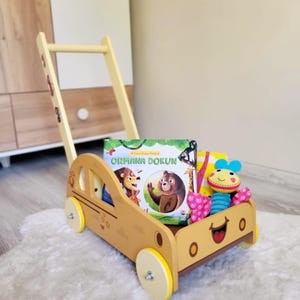 Personalized Wooden Baby Walker: Montessori Push Toy Car-Baby Room Playscape